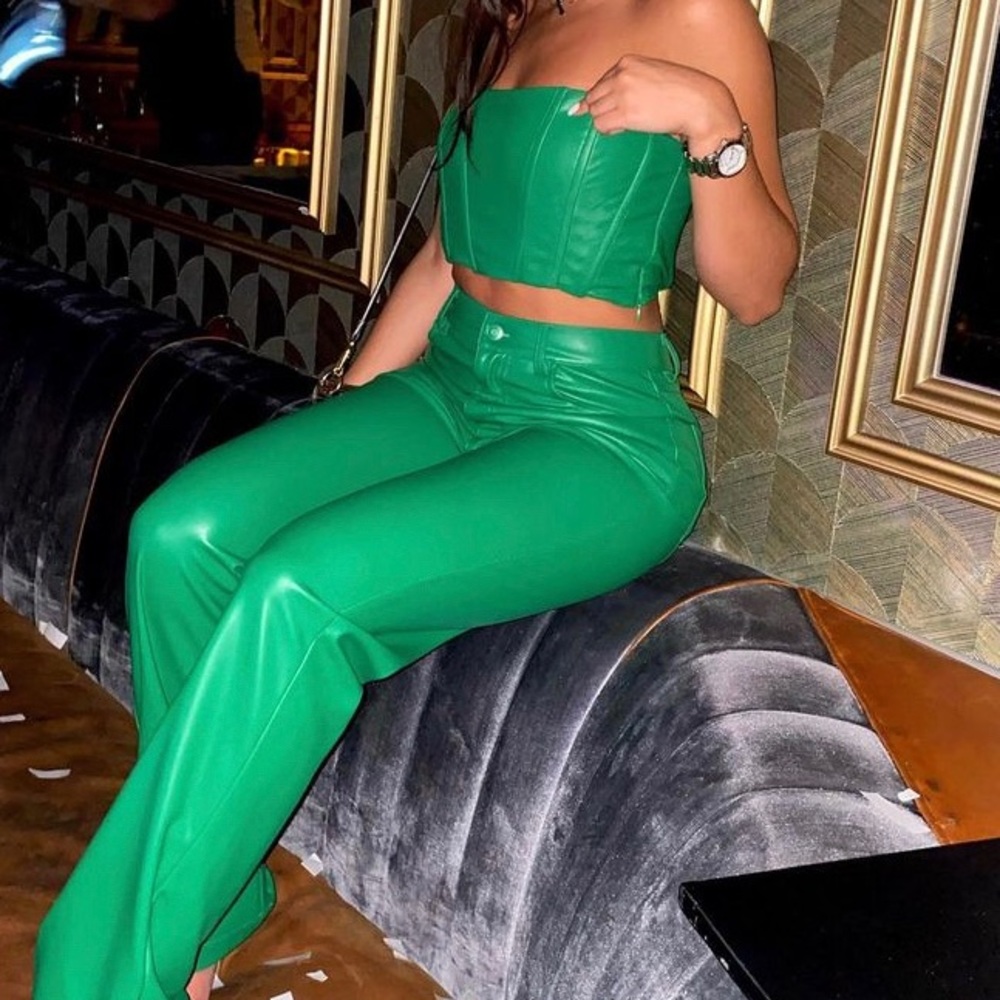 ZARA Green Faux leather Pants